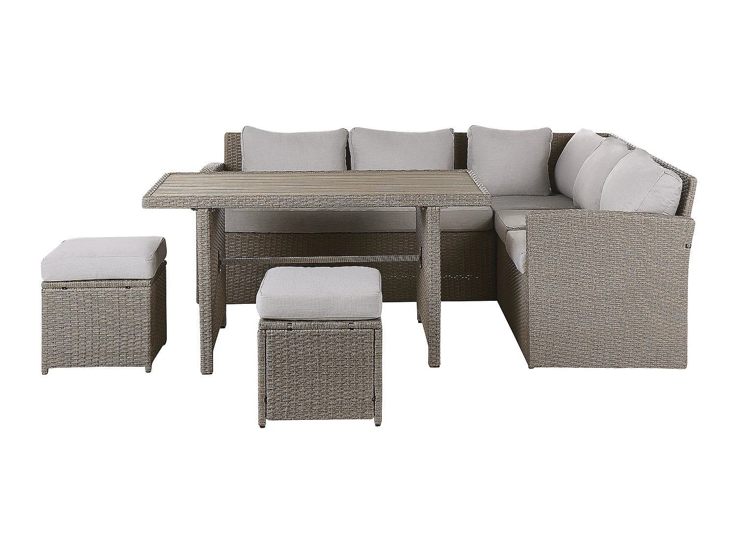 Ensemble de salon de jardin avec table et ottoman 5 places BARDI avec coussins Taupe