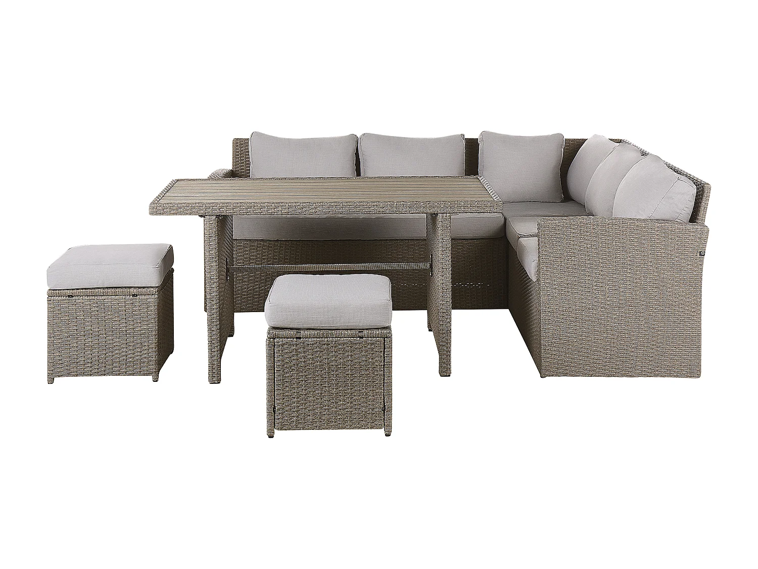 Ensemble de salon de jardin avec table et ottoman 5 places BARDI avec coussins Taupe
