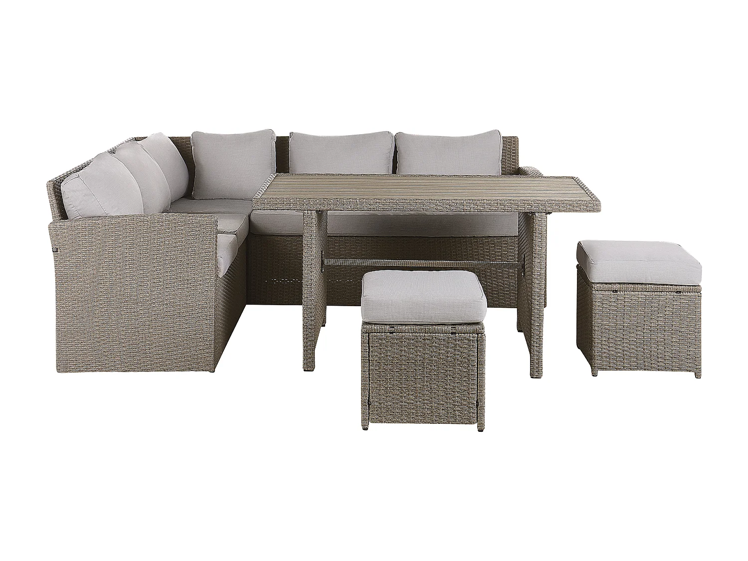 Lounge Set Rattan beige taupe Tisch zwei Hocker Auflagen grau 5-Sitzer Bardi