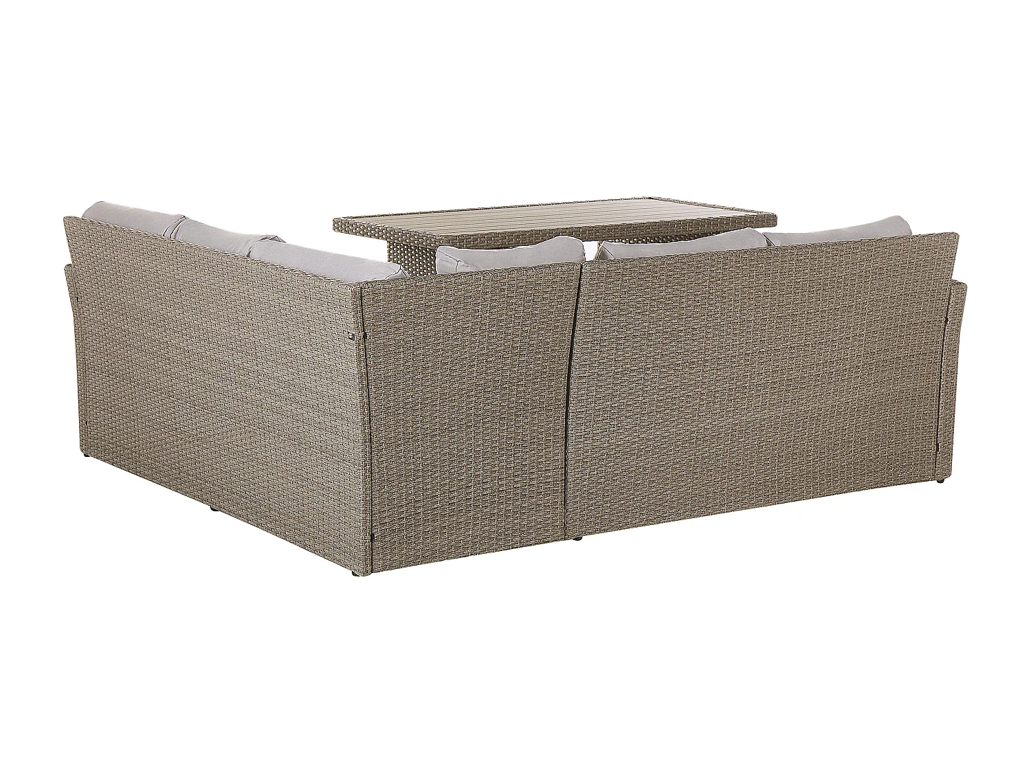 Lounge Set Rattan beige taupe Tisch zwei Hocker Auflagen grau 5-Sitzer Bardi