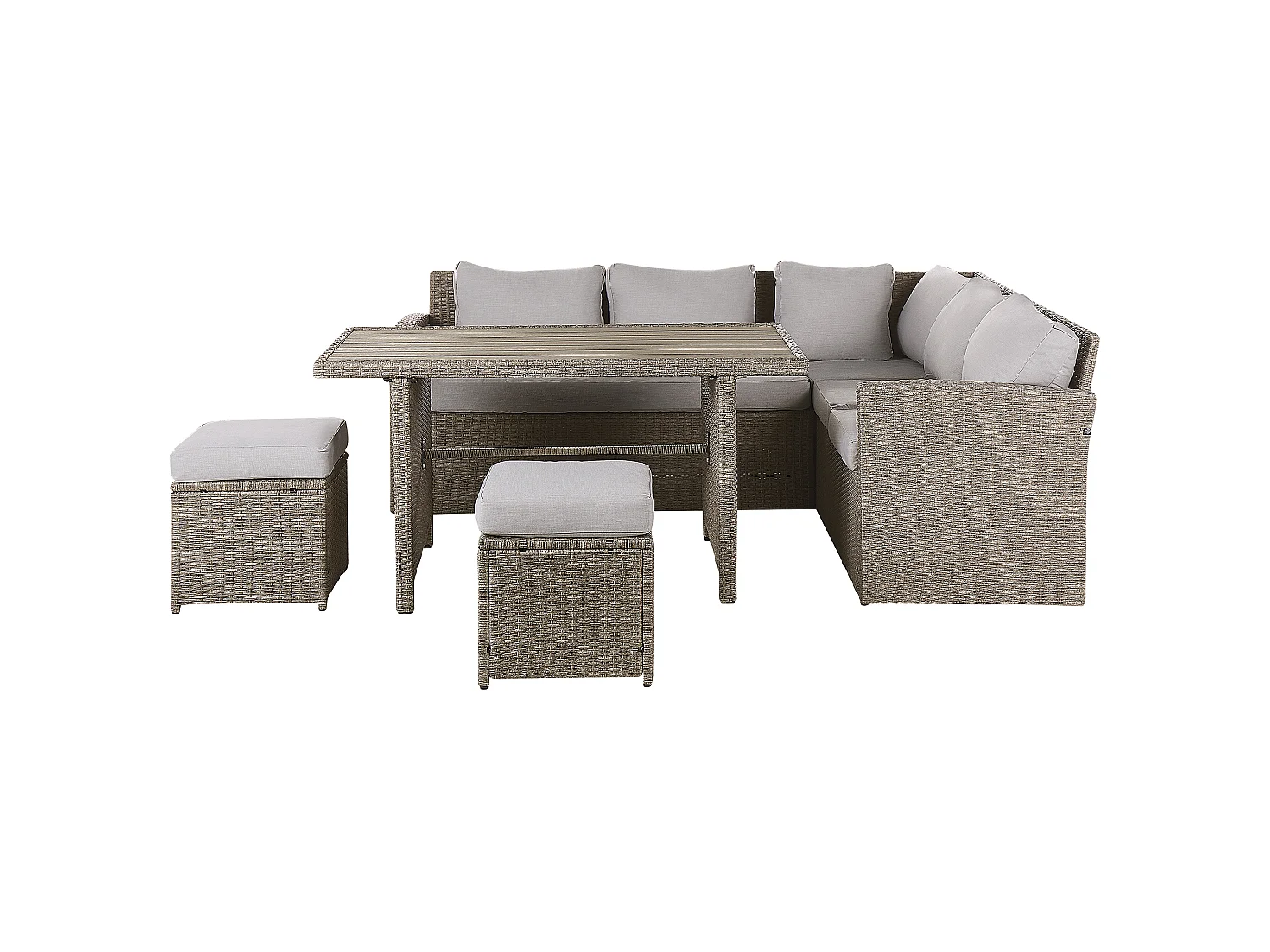Ensemble de salon de jardin avec table et ottoman 5 places BARDI avec coussins Taupe