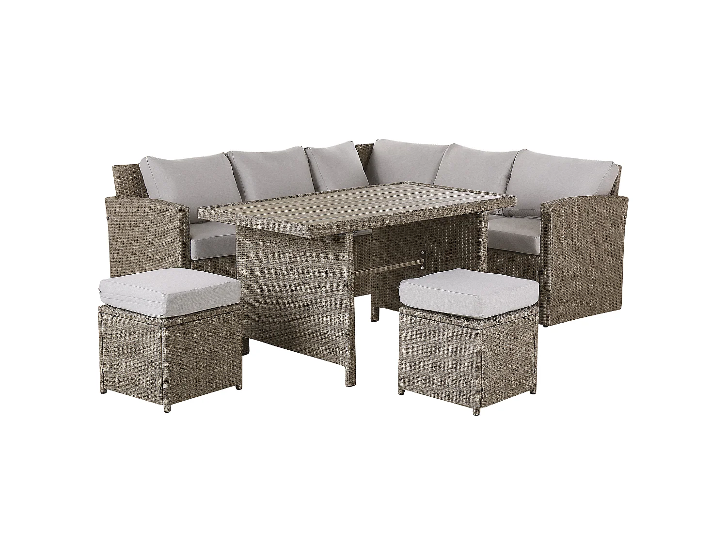 Ensemble de salon de jardin avec table et ottoman 5 places BARDI avec coussins Taupe