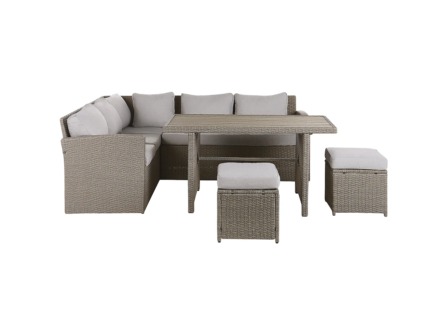 Ensemble de salon de jardin avec table et ottoman 5 places BARDI avec coussins Taupe