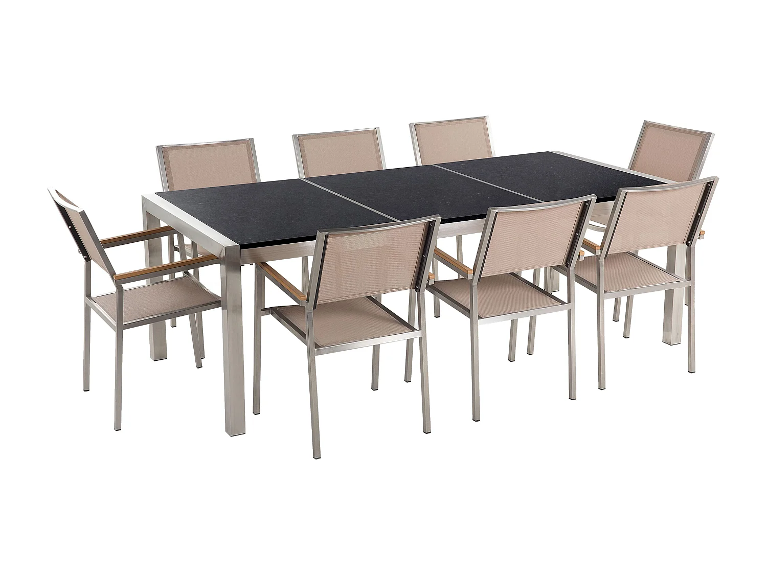 Set da pranzo da giardino 8 posti GROSSETO Piastra tripla Granito Lucido Nero/ Beige