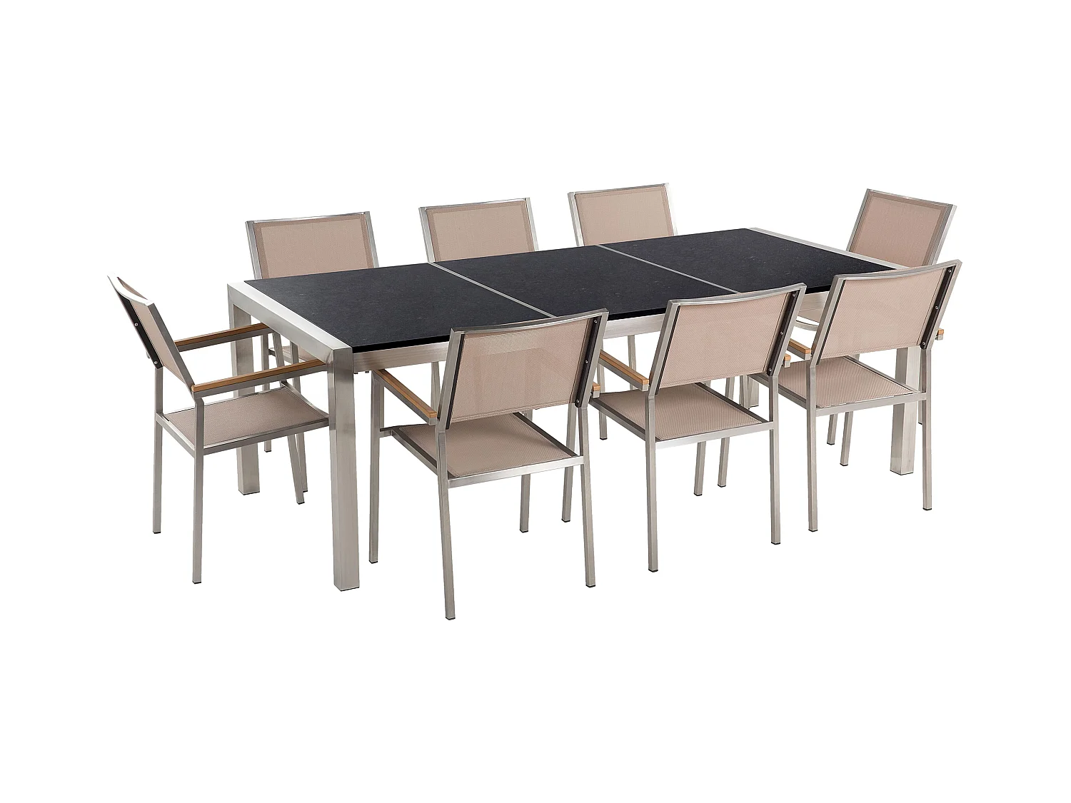 Modernes Gartenmöbel Set Tisch 220 cm Schwarz mit 6 Stühle in Beige Grosseto