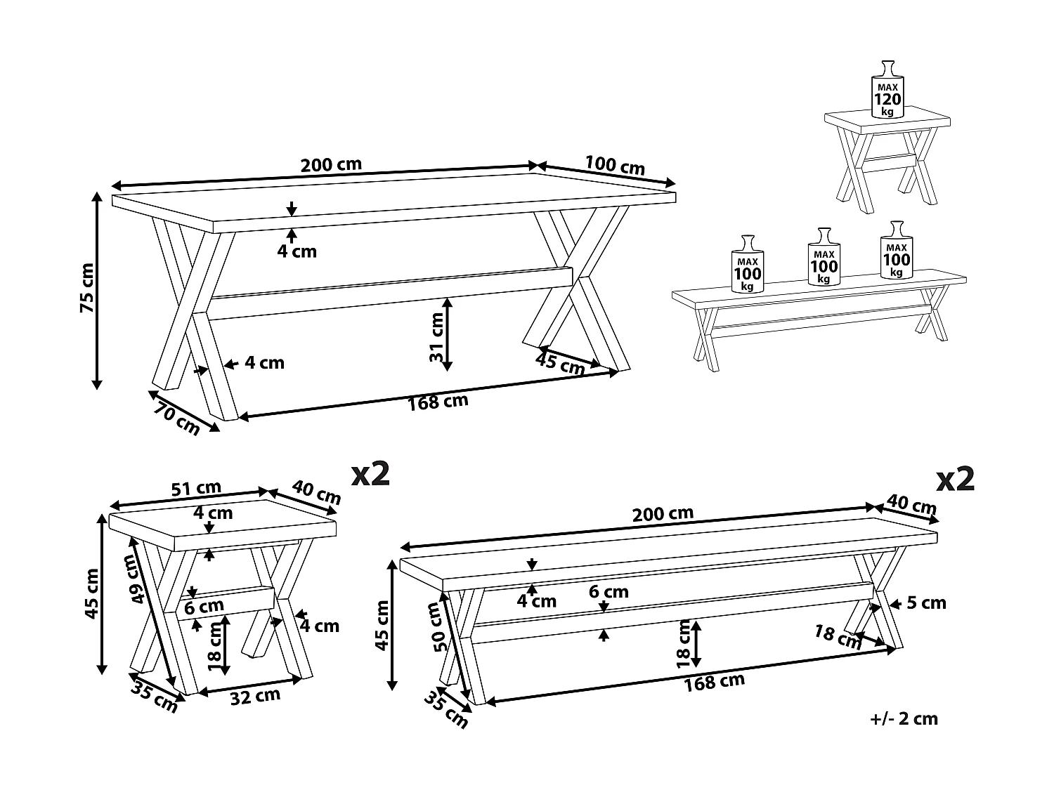 Modernes Gartenset mit Tisch 2 robuste Hocker und 2 Bänke aus Faserzement Olbia
