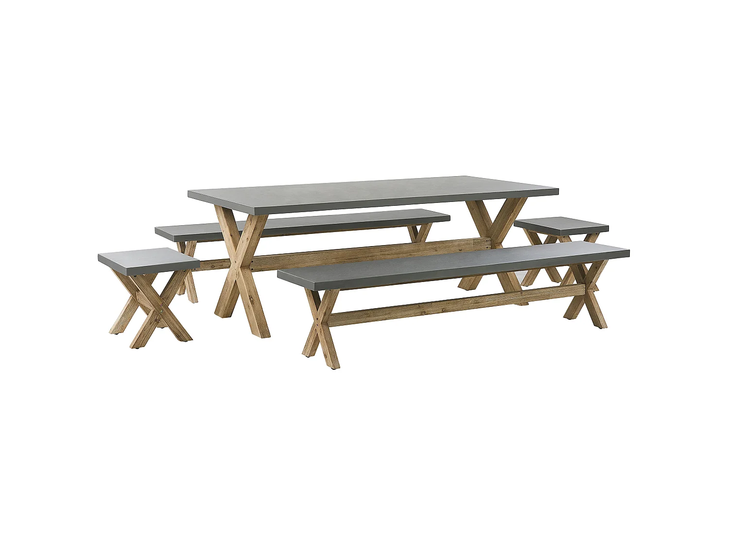 Set da pranzo da giardino con panche e sgabelli 8 posti OLBIA Cemento Grigio