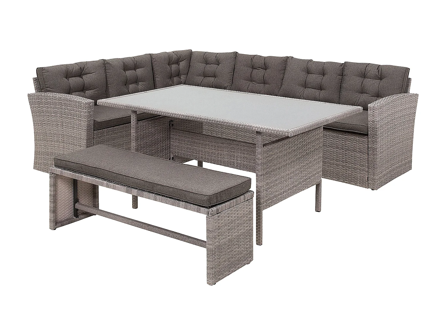 Ensemble de salon de jardin avec table 8 places VITERBO avec coussins Polyrotin Gris