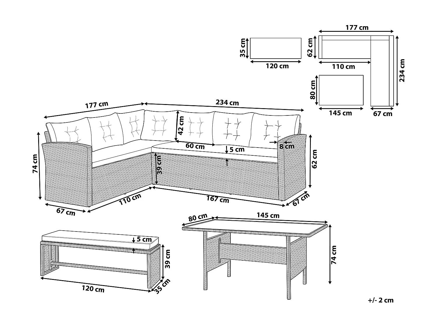 Ensemble de salon de jardin avec table 8 places VITERBO avec coussins Polyrotin Gris