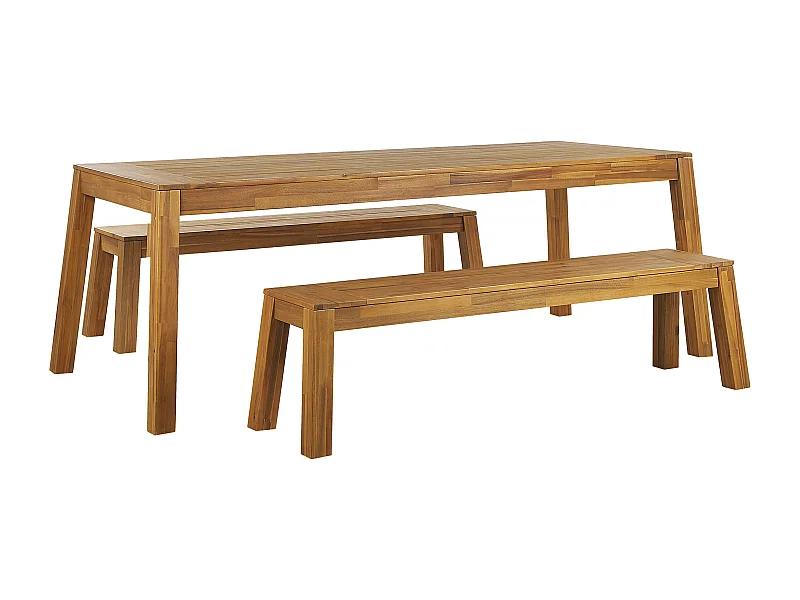 Salle à manger de jardin avec bancs 6 places LIVORNO Acacia Marron