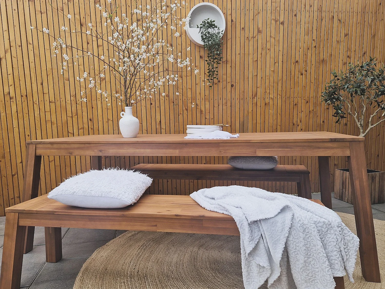 Conjunto de refeições de de jardim com bancos 6 lugares LIVORNO Madeira de acácia Castanho