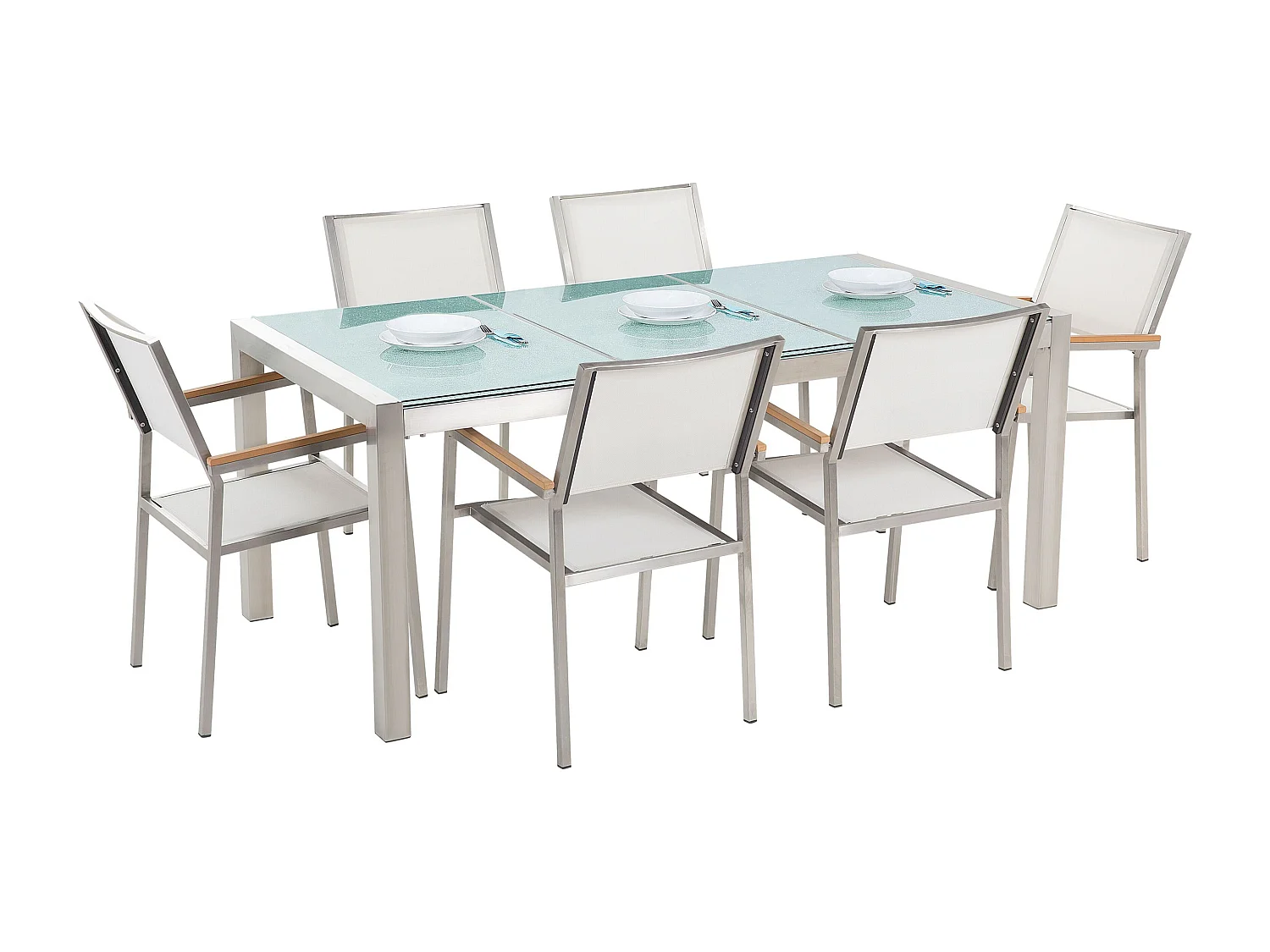 Salle à manger de jardin 6 places GROSSETO Triple plaque Verre fissuré Transparent/blanc
