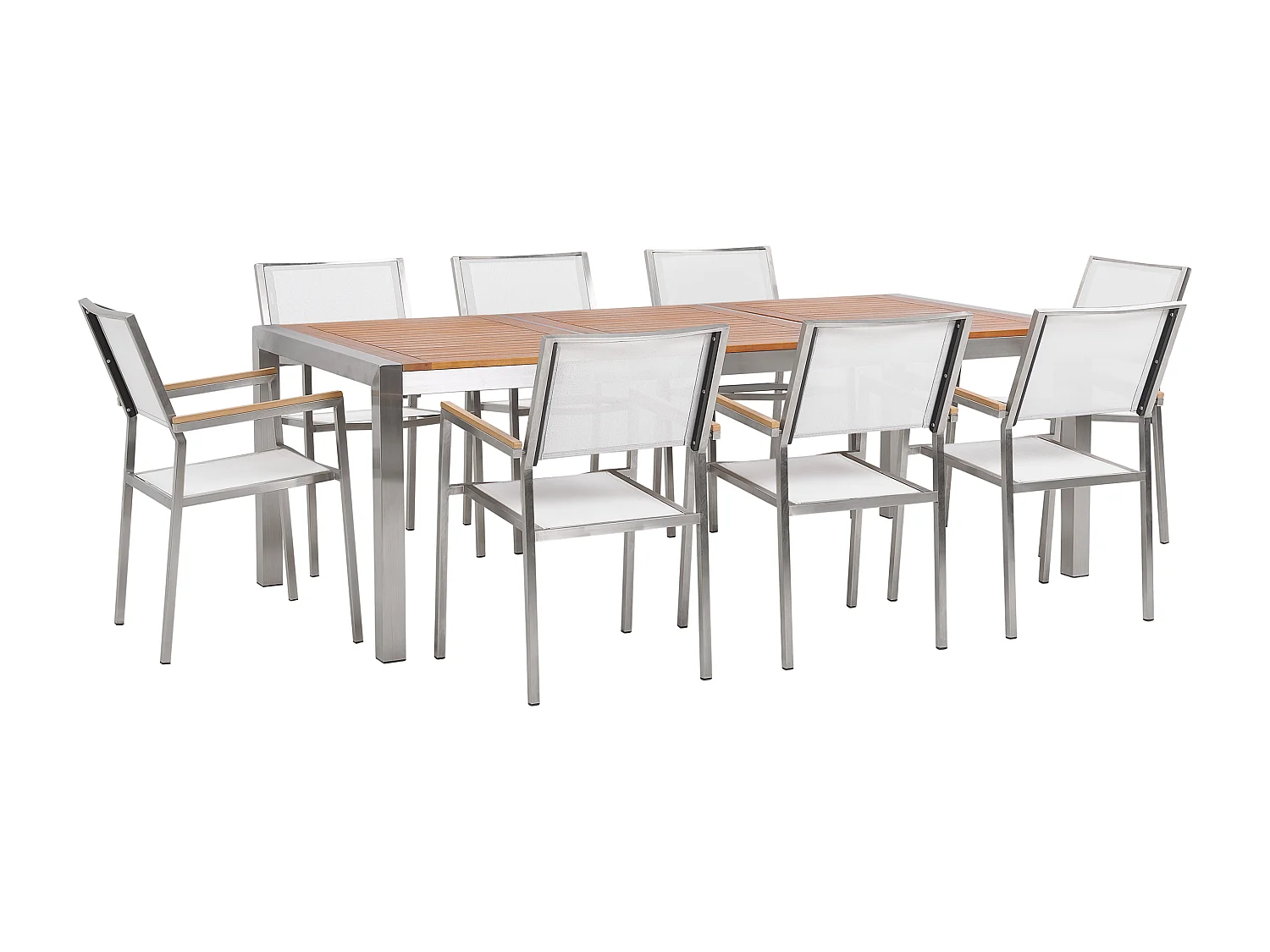 Modernes Gartenmöbel Set Tisch 220 cm Eukalyptusholz 8 Stühle in Weiß Grosseto