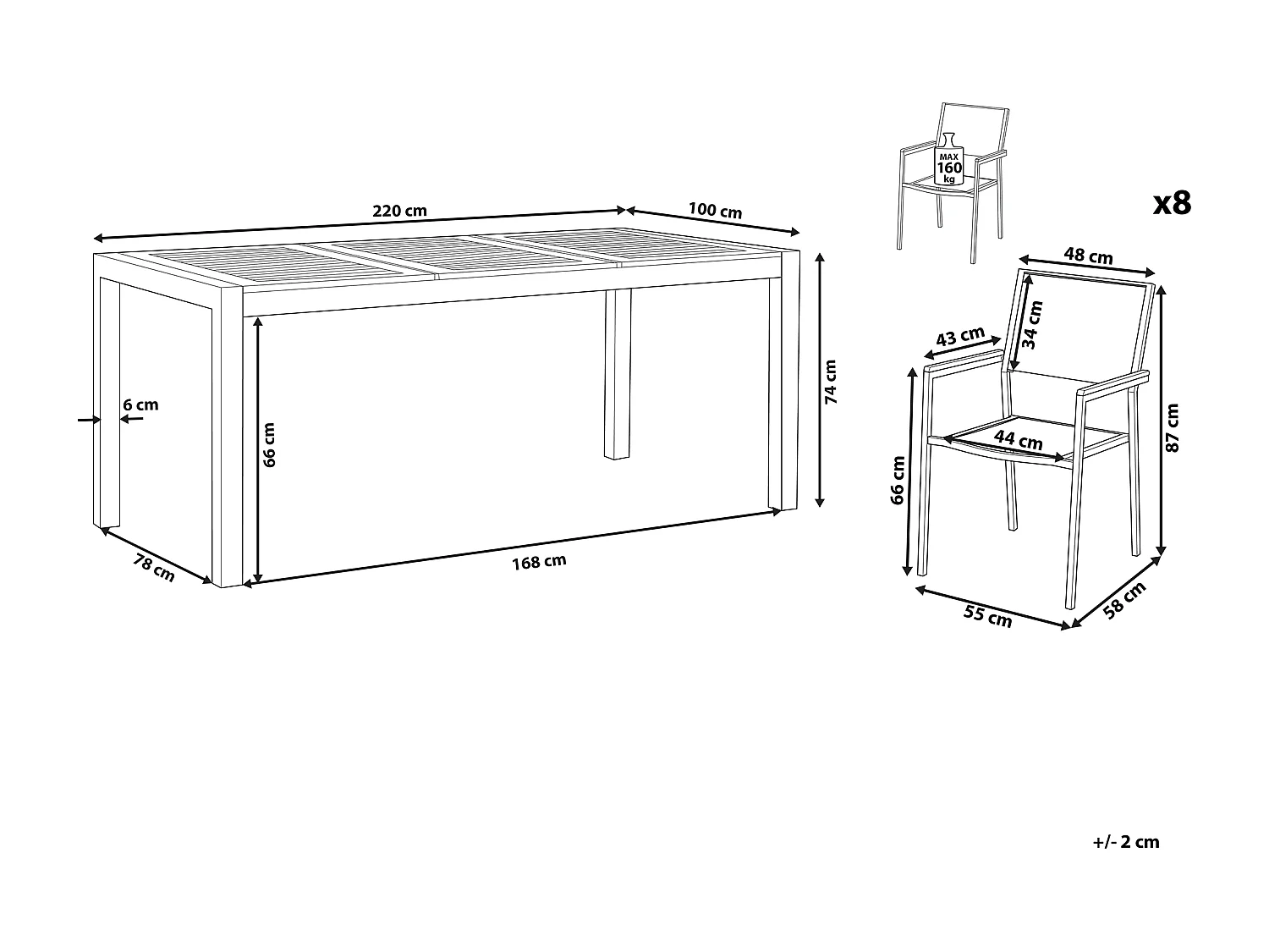 Salle à manger de jardin 8 places GROSSETO Bois d'eucalyptus Marron/blanc