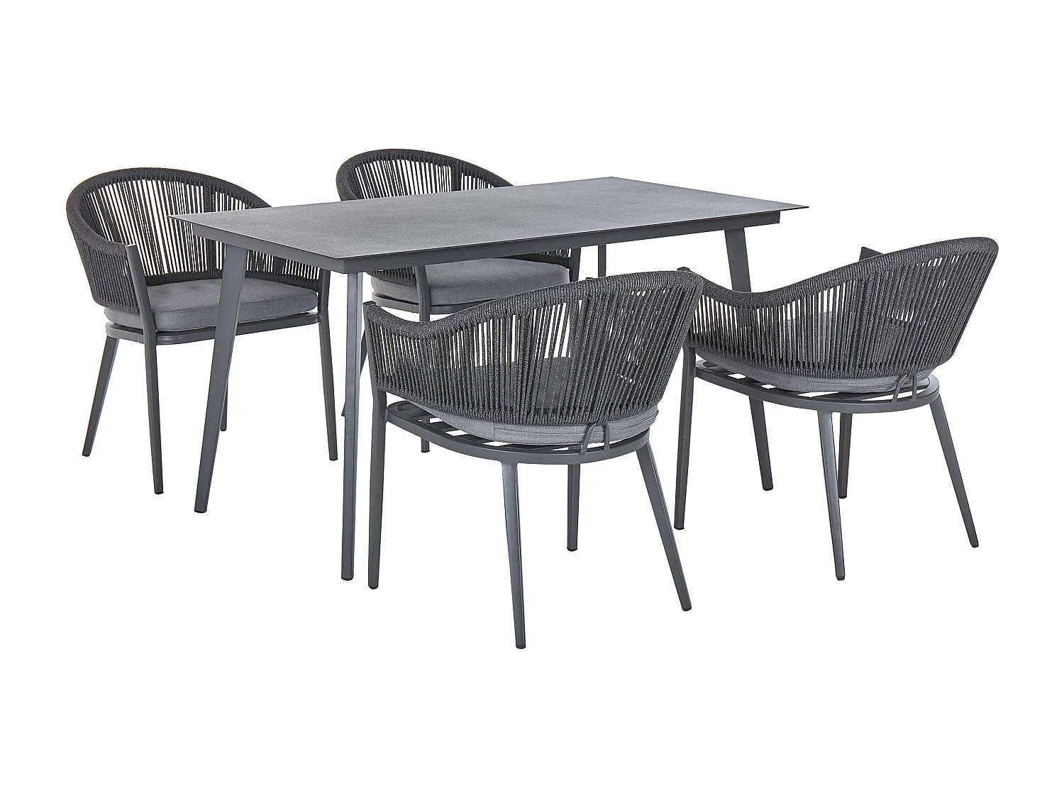 Salle à manger de jardin 4 places MILETO avec coussins Métal Gris