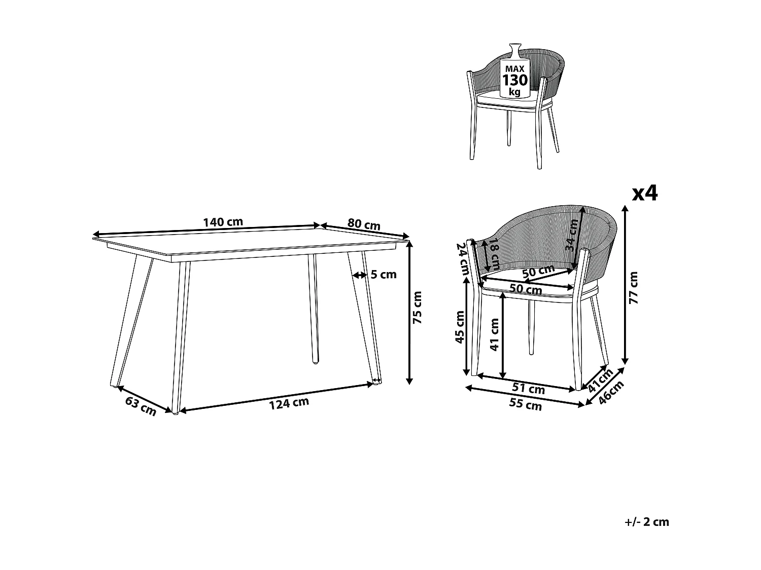 Salle à manger de jardin 4 places MILETO avec coussins Métal Gris