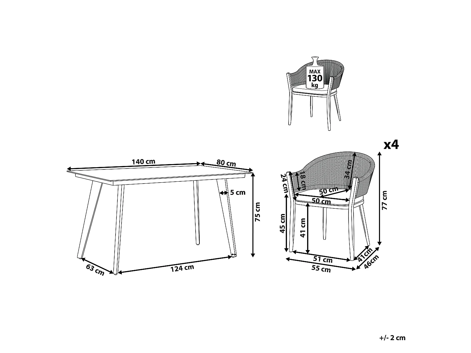 Tuinset 4-zitter MILETO met kussens Metaal Grijs