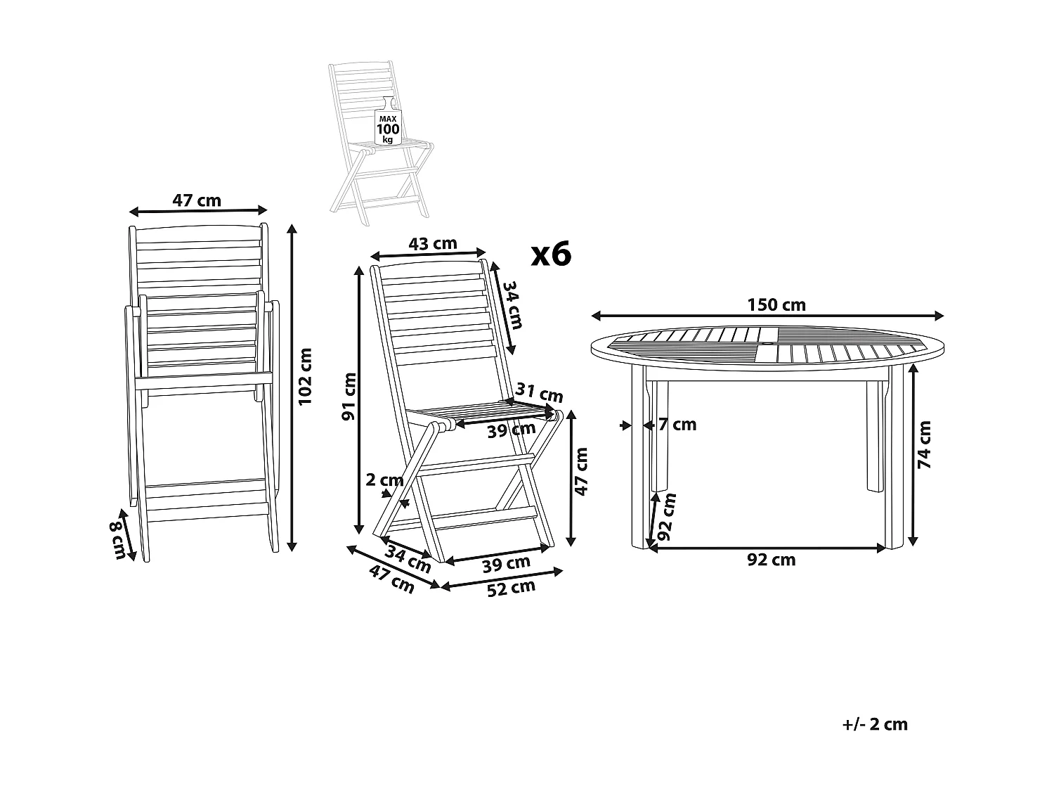 Salle à manger de jardin 6 places TOLVE Acacia Marron
