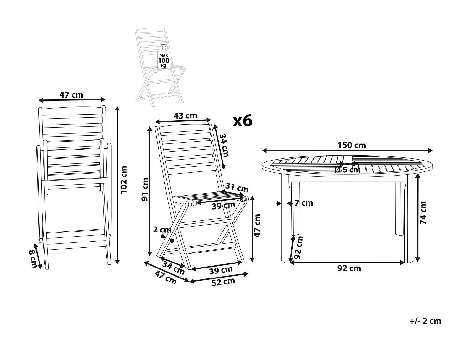 Gartenmöbel Set 6-Sitzer TOLVE Akazienholz Braun