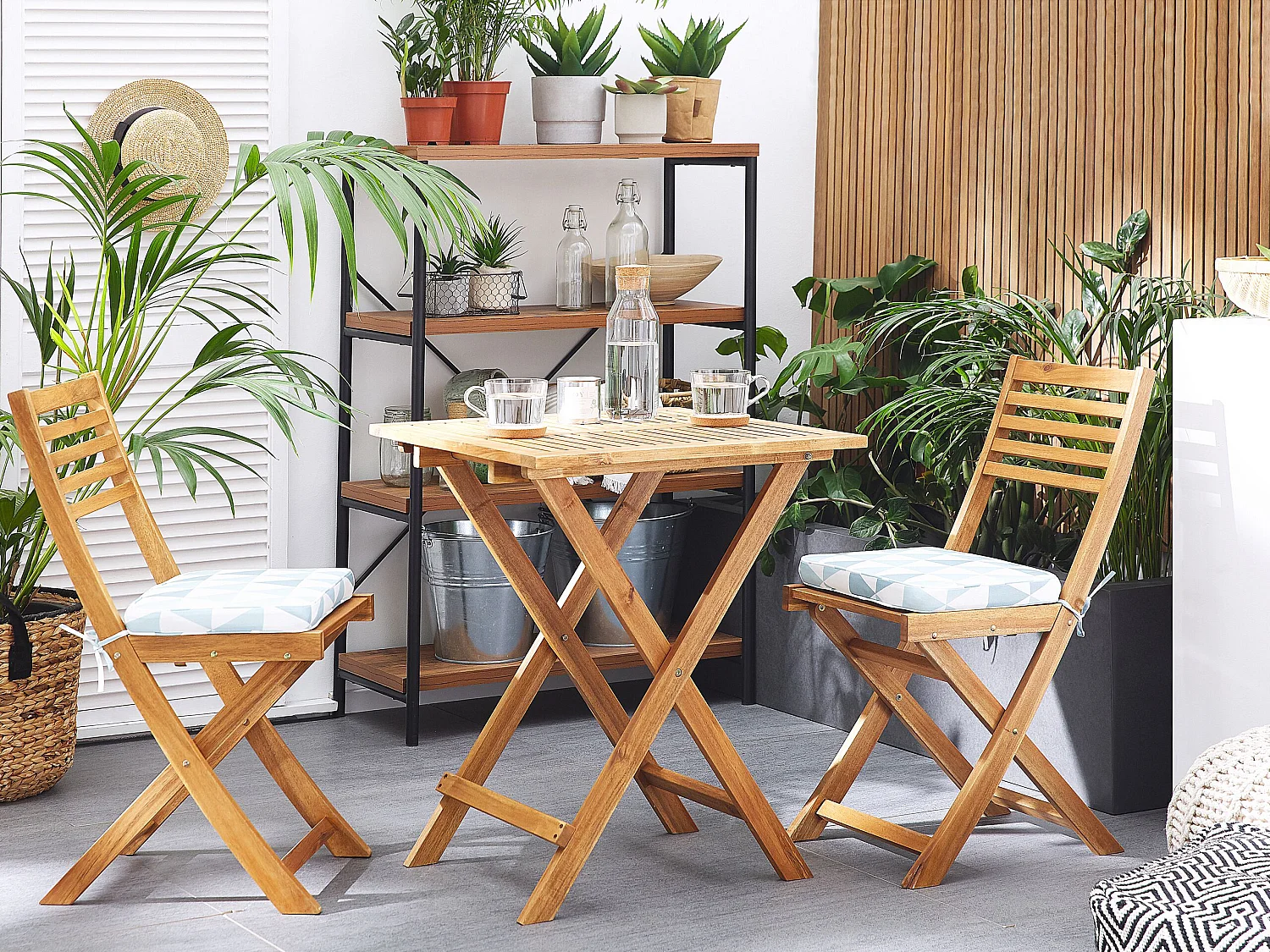Bistro Set inkl. Kissen klappbar FIJI Holz Blau