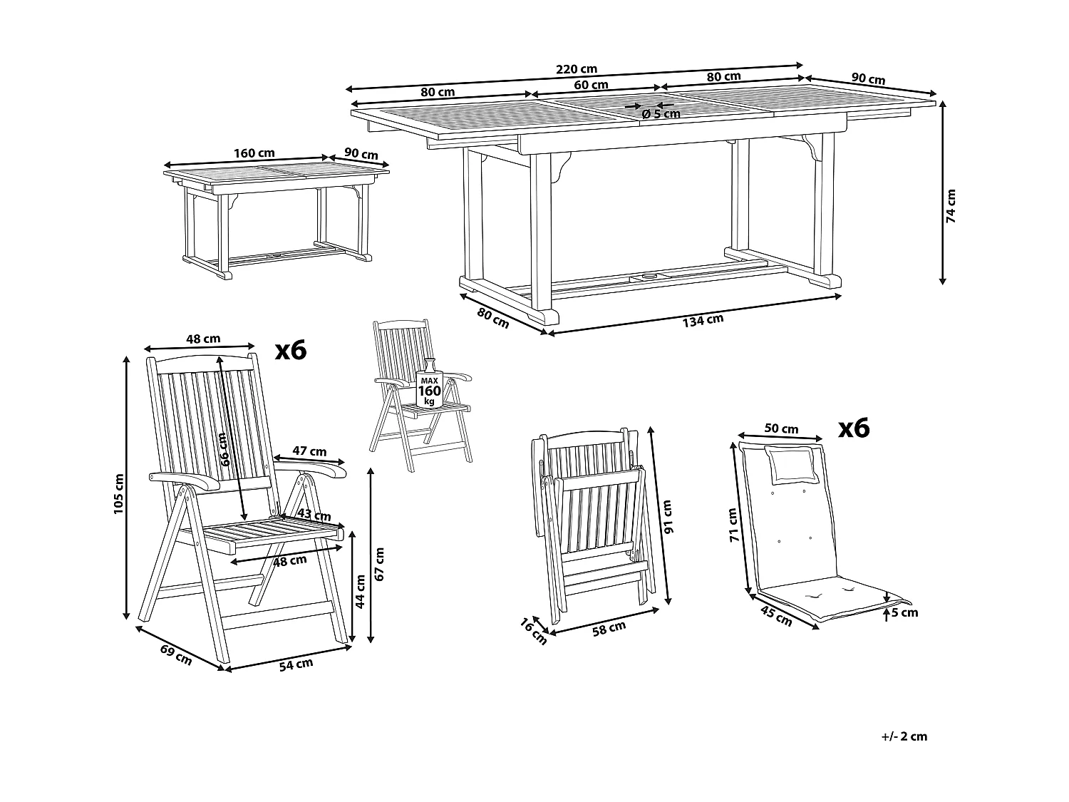 Salle à manger de jardin 6 places JAVA avec coussins Acacia Gris graphite