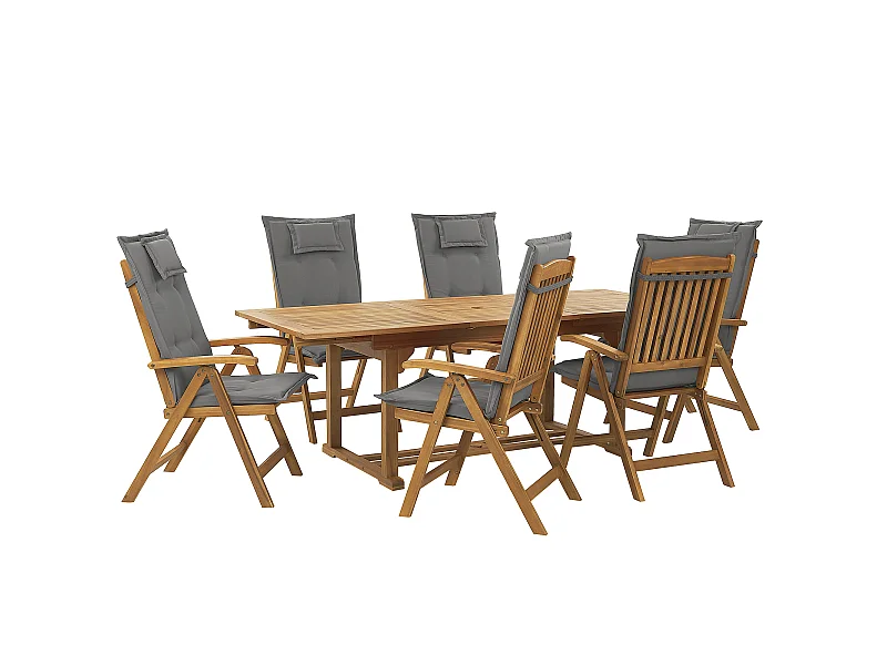Salle à manger de jardin 6 places JAVA avec coussins Acacia Gris graphite
