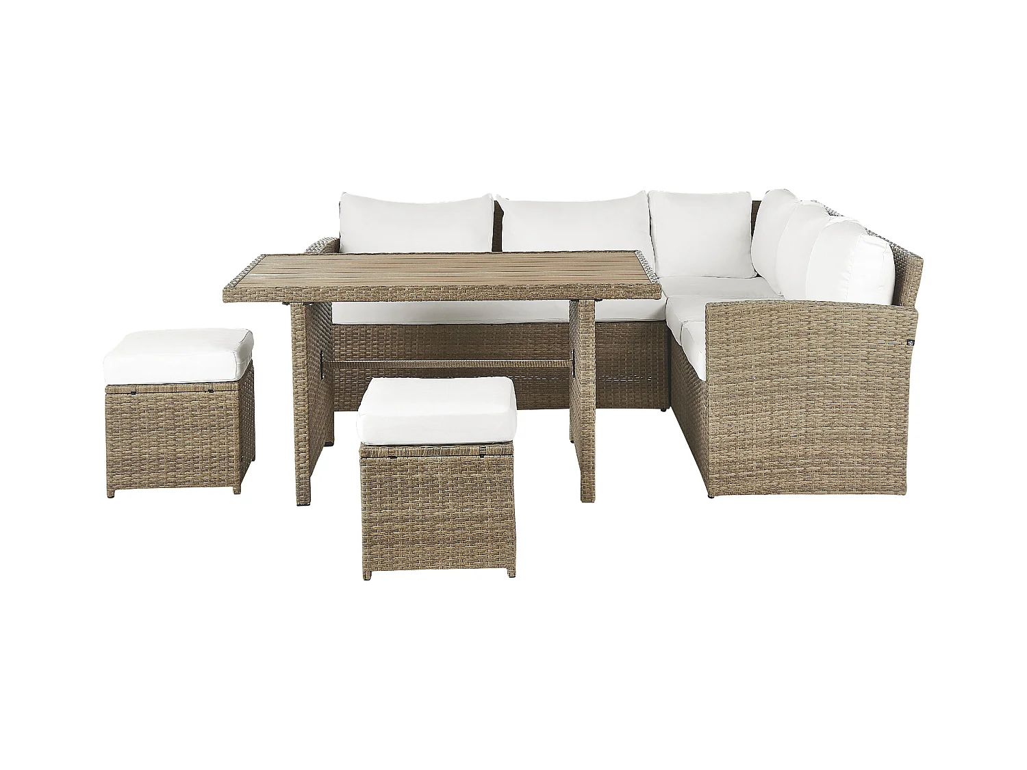 Ensemble de salon de jardin avec table et ottoman 5 places BARDI avec coussins Marron
