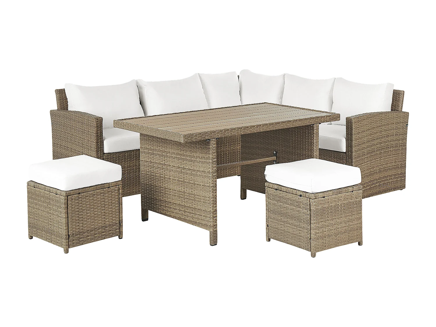 Ensemble de salon de jardin avec table et ottoman 5 places BARDI avec coussins Marron