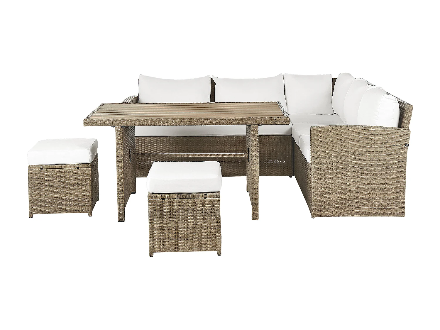 Loungeset met tafel en ottomaan 5-zitter BARDI met kussens Bruin