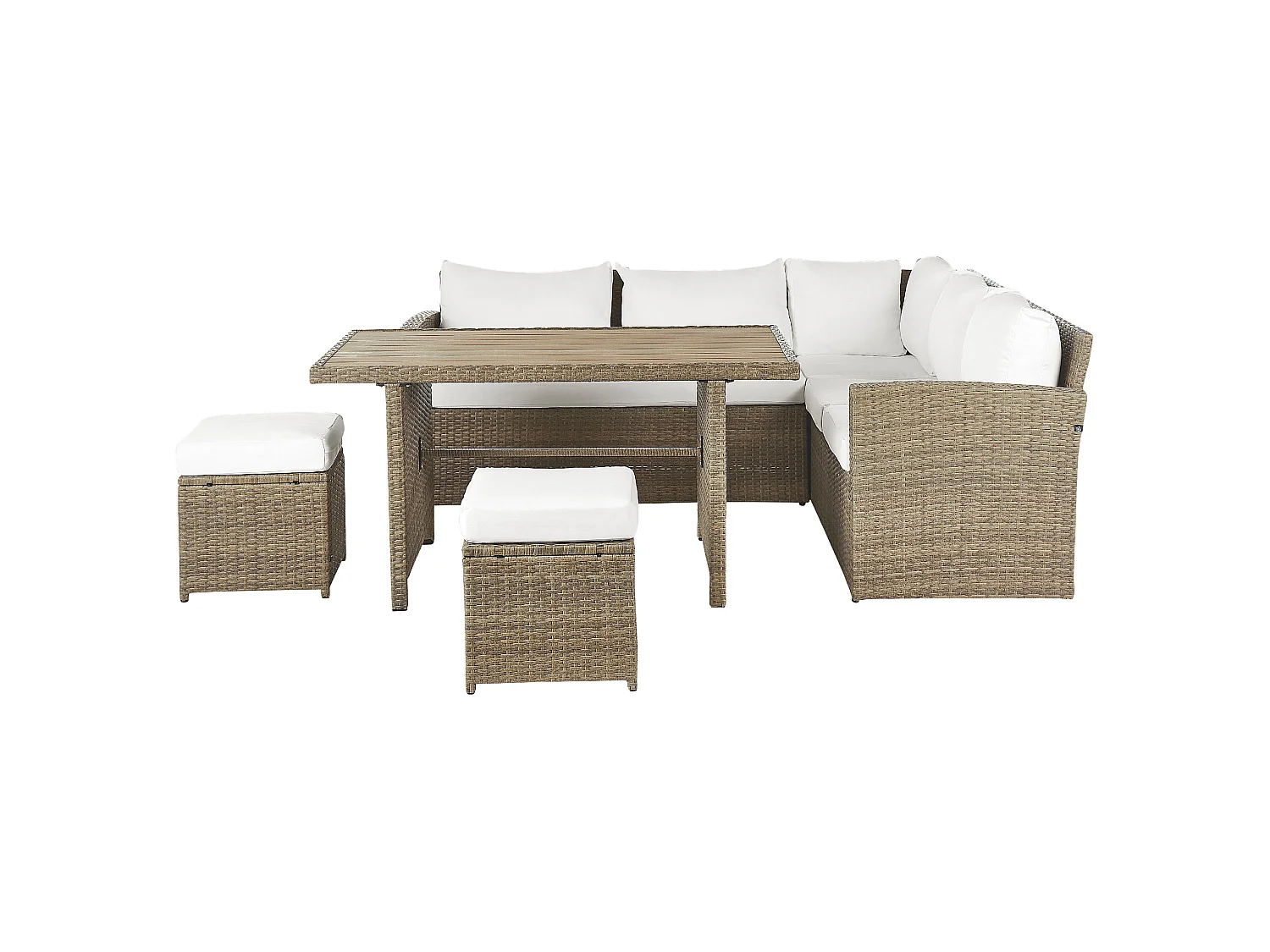 Ensemble de salon de jardin avec table et ottoman 5 places BARDI avec coussins Marron