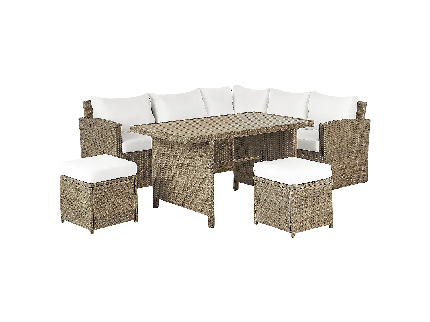 Ensemble de salon de jardin avec table et ottoman 5 places BARDI avec coussins Marron