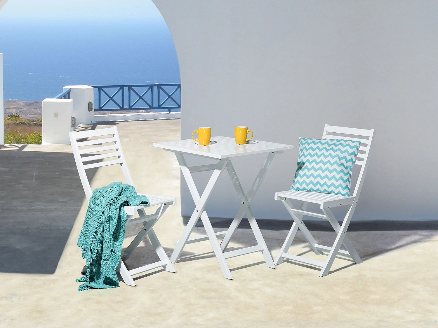 Ensemble pour bistro Pliant FIJI Acacia Blanc