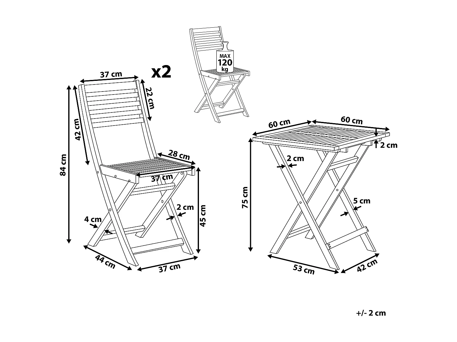 Conjunto de balcón plegable FIJI Madera Marrón claro