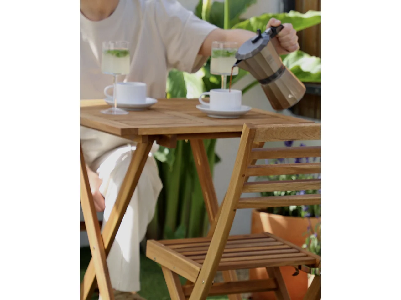 Ensemble pour bistro Pliant FIJI Bois Marron clair