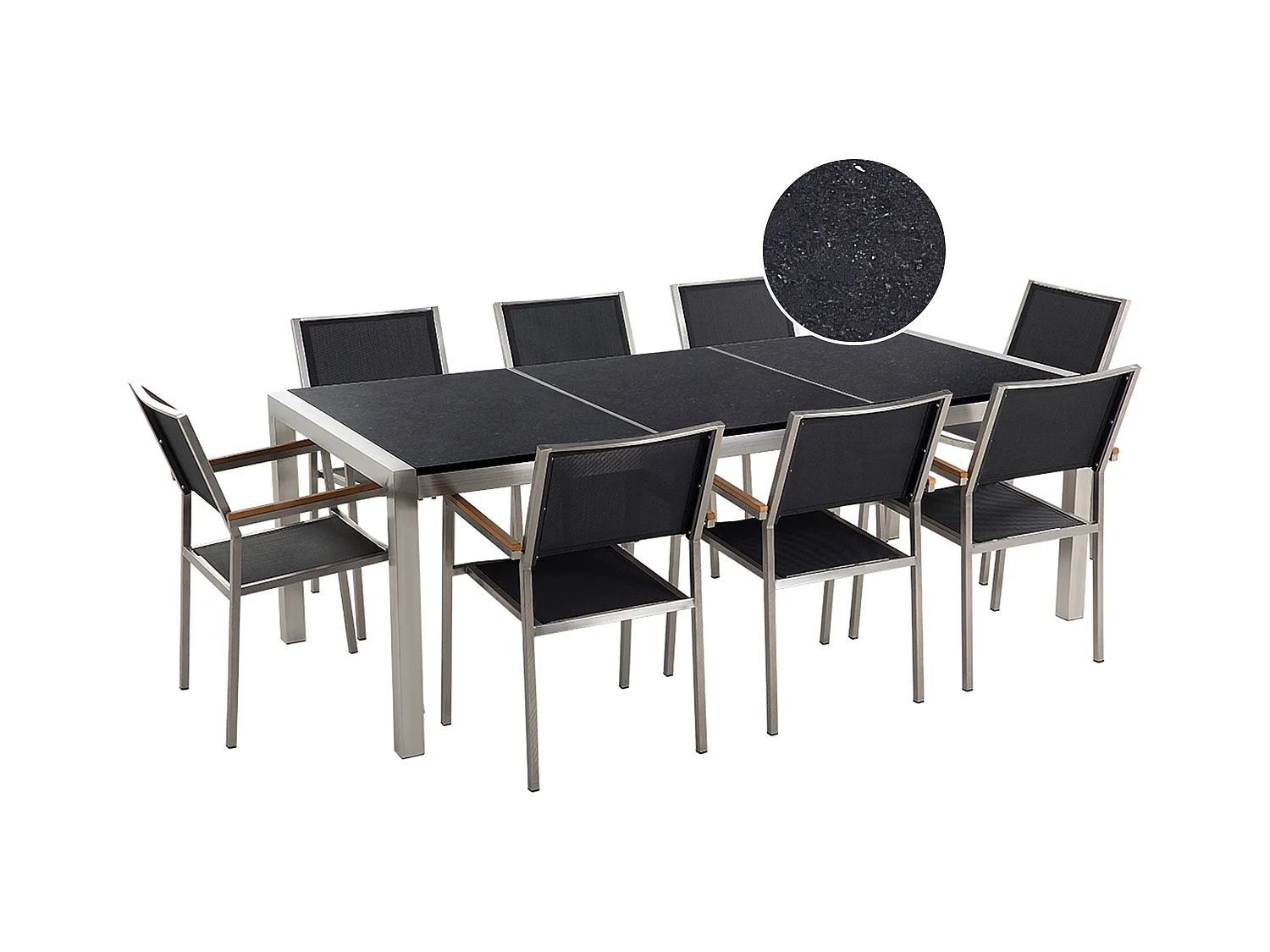 Gartenmöbel Set 8-Sitzer GROSSETO Dreifachplatte Granit Polierter Schwarz