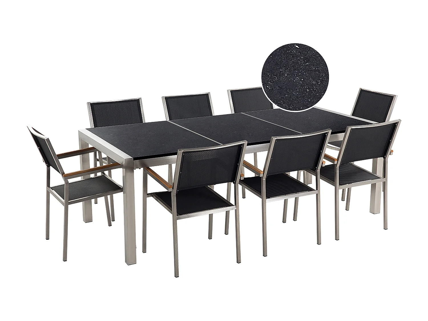 Gartenmöbel Set 8-Sitzer GROSSETO Dreifachplatte Granit Polierter Schwarz