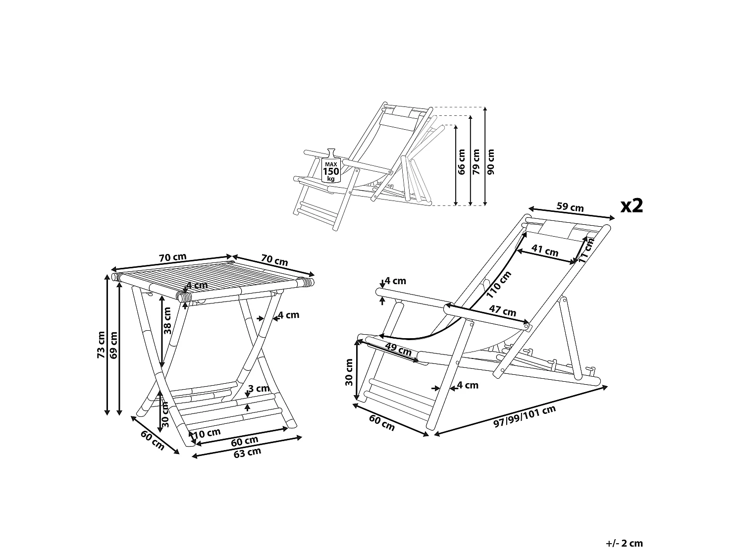 Conjunto de varanda Dobrável ATRANI/MOLISE Madeira Castanho claro