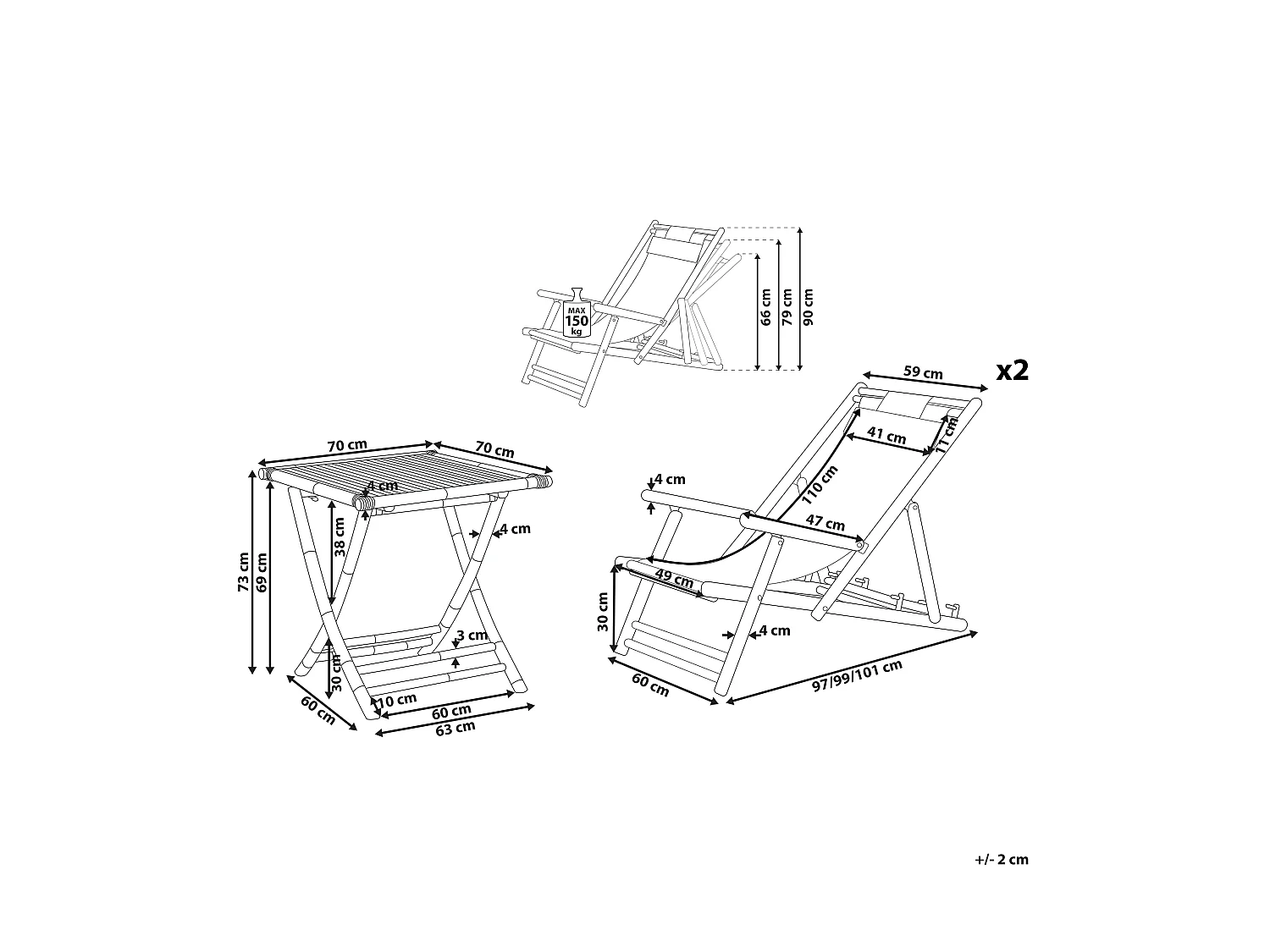 Ensemble bistrot Pliant ATRANI/MOLISE Bambou Marron clair