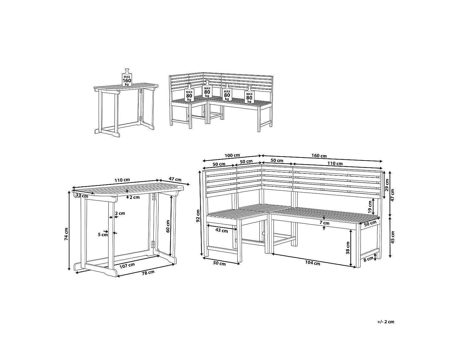 Set da pranzo per balcone 4 posti TREIA Legno d'acacia Marrone