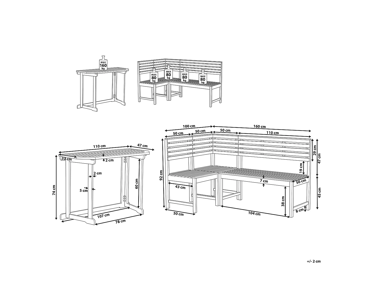 Balkonset 4-zitter TREIA Acaciahout Bruin