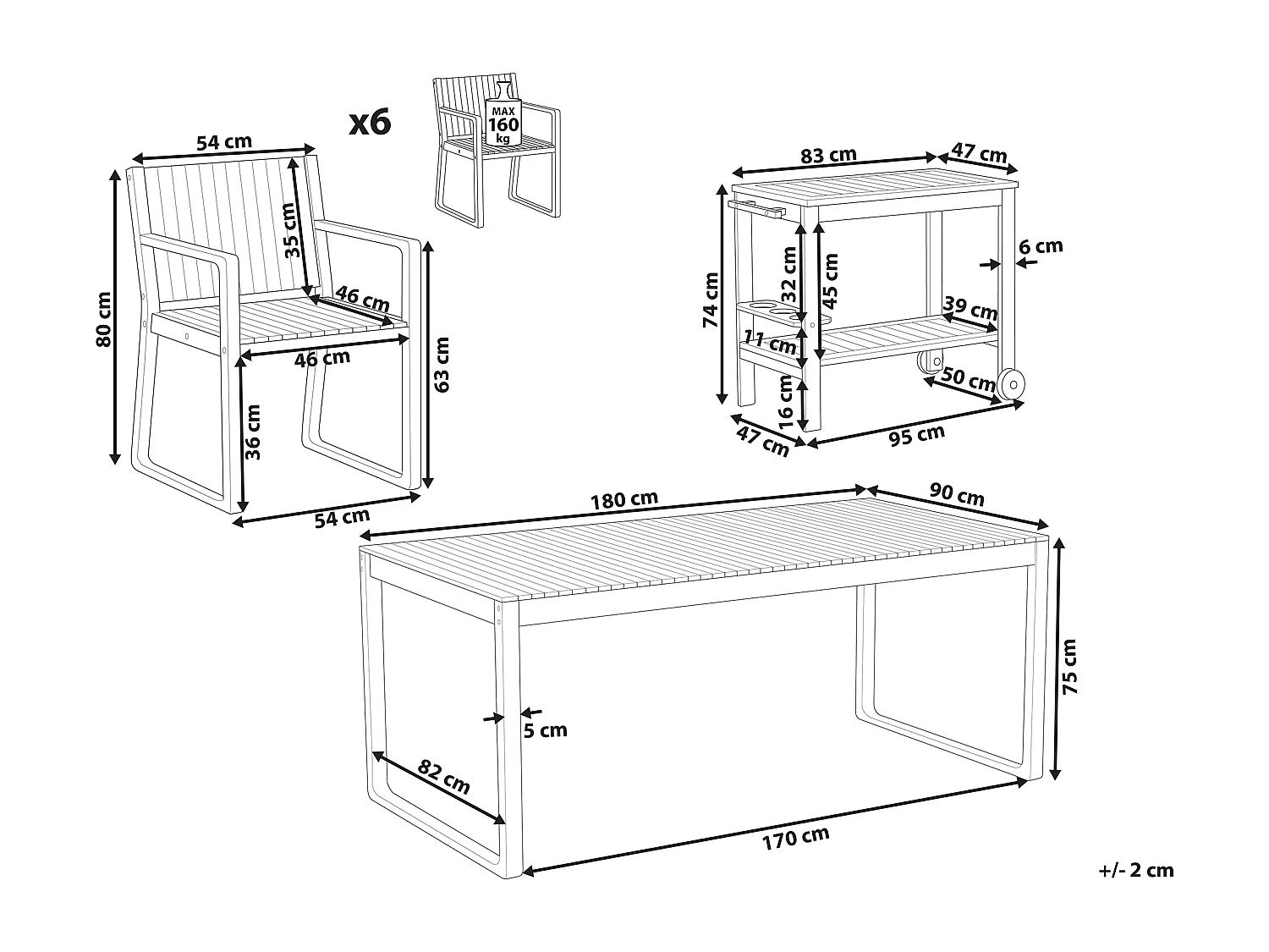 Set da pranzo da giardino con carrello 6 posti SASSARI Legno d'acacia Marrone