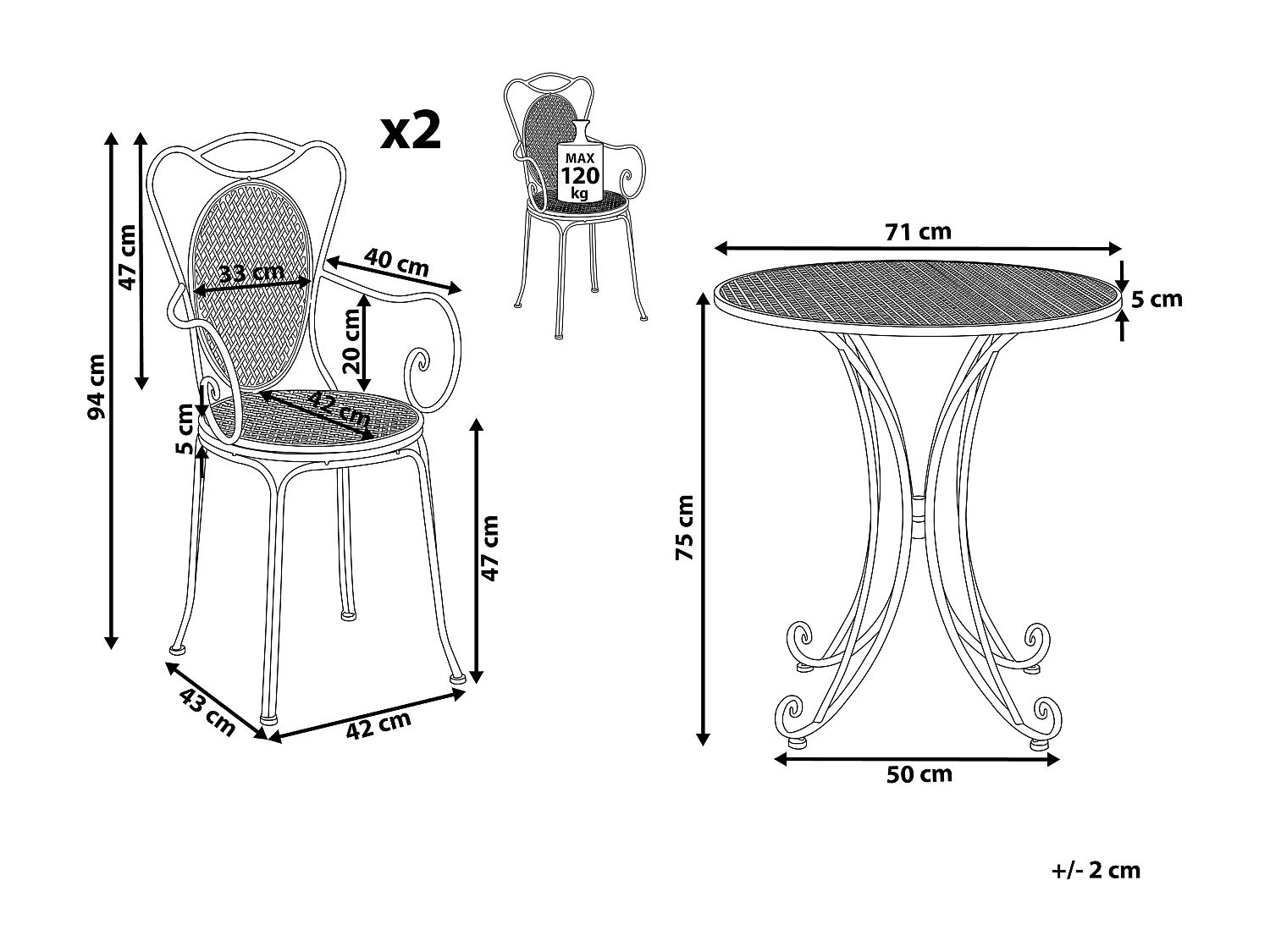 Ensemble pour bistro Pliant CILENTO Métal Gris