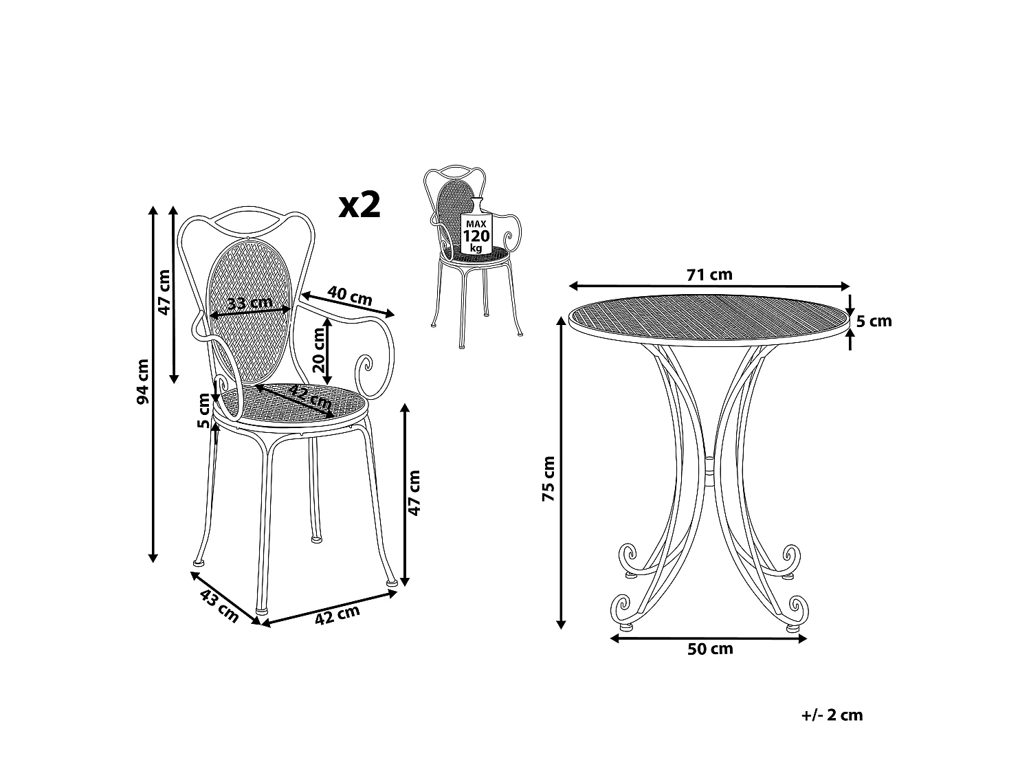 Set bistrot Pieghevole CILENTO Metallo Grigio