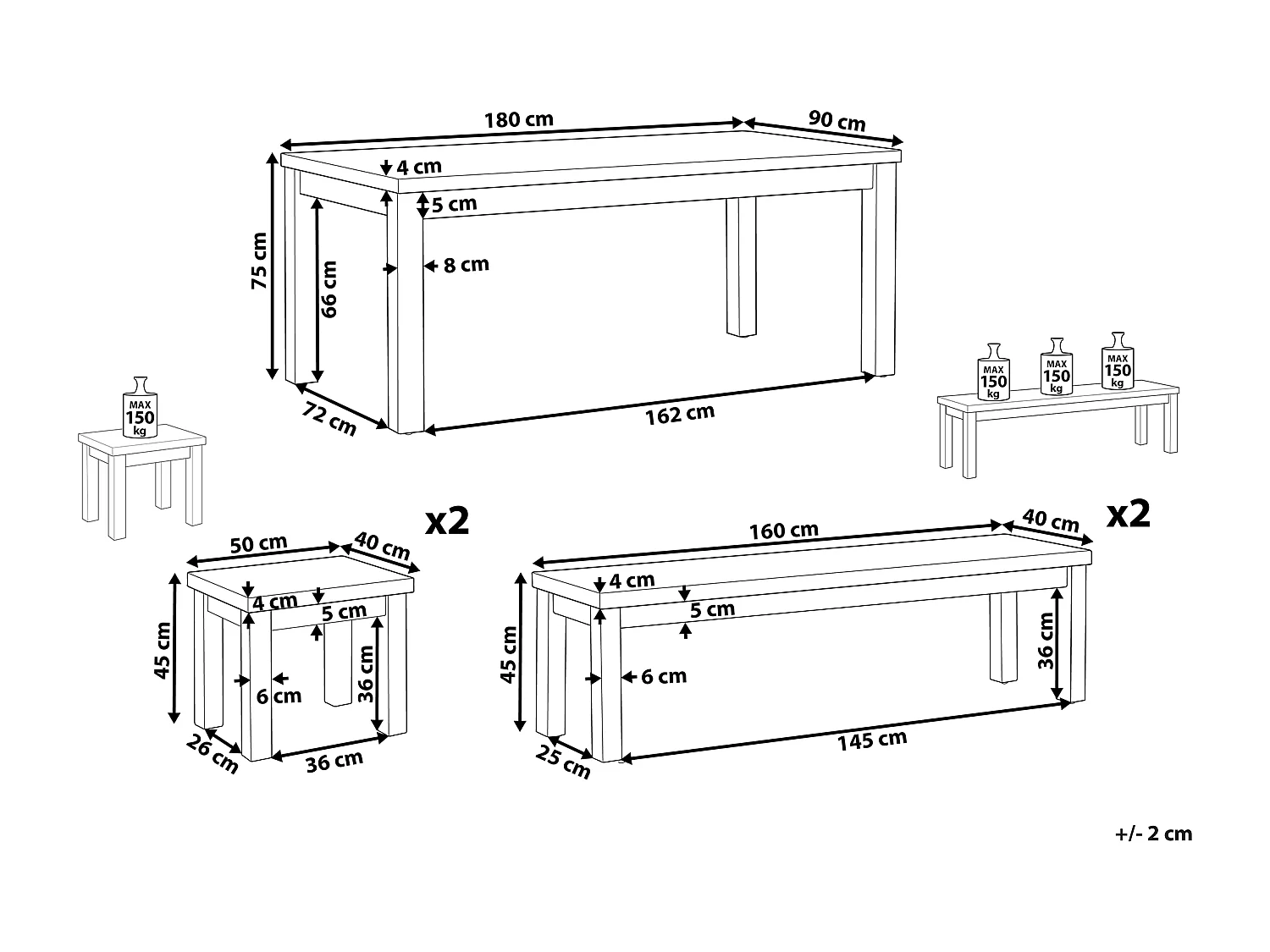 Salle à manger de jardin avec bancs et tabourets 8 places OSTUNI Béton Gris