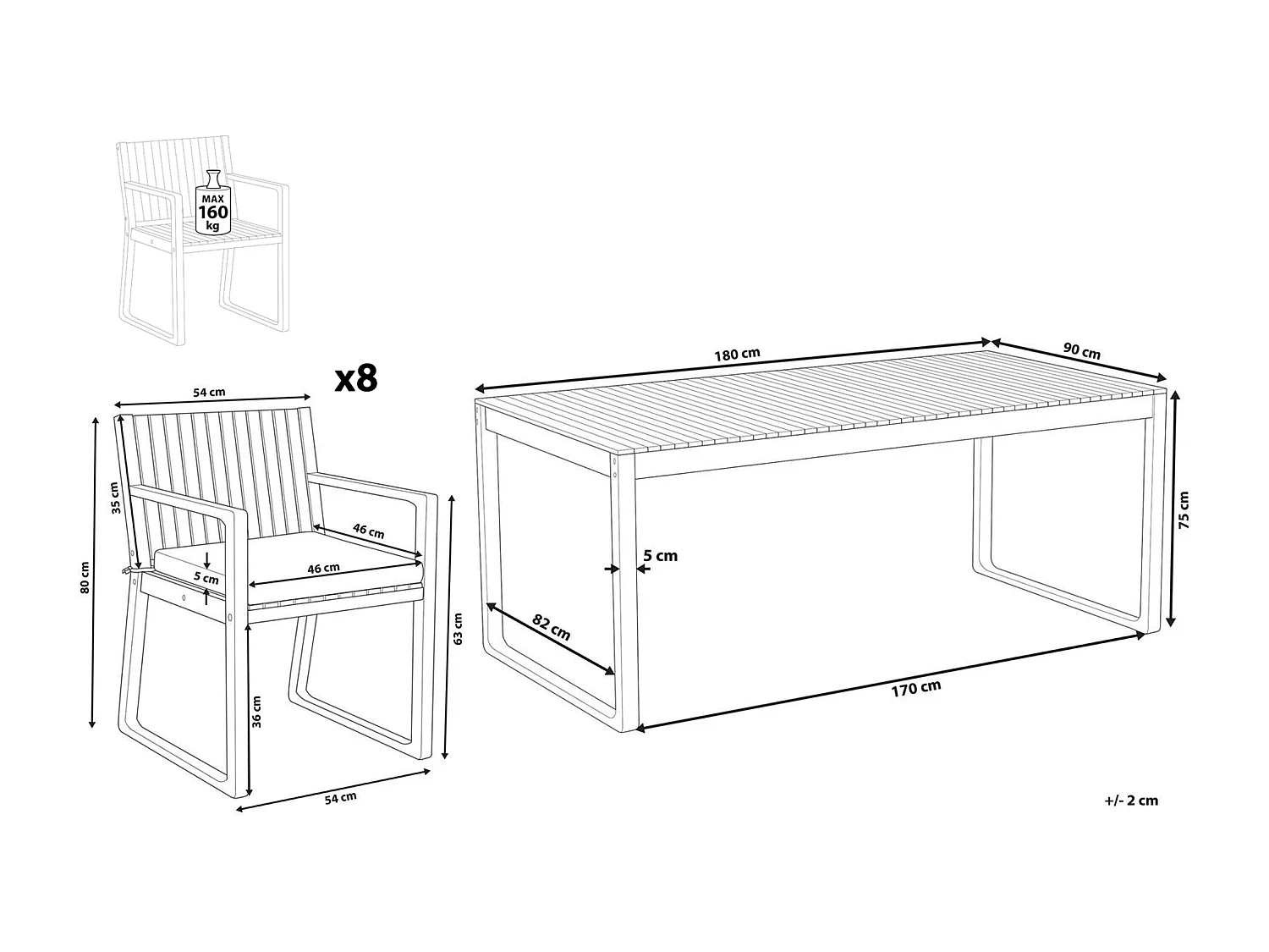 Salle à manger de jardin 8 places SASSARI avec coussins Acacia Bleu