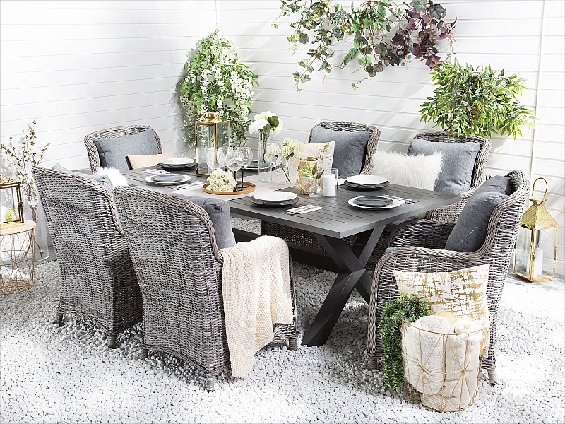 Conjunto de comedor exterior 6 plazas CASCAIS con cojines Gris