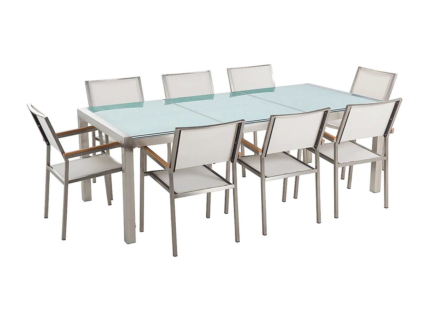 Set da pranzo da giardino 8 posti GROSSETO Vetro incrinato Trasparente/ Bianco