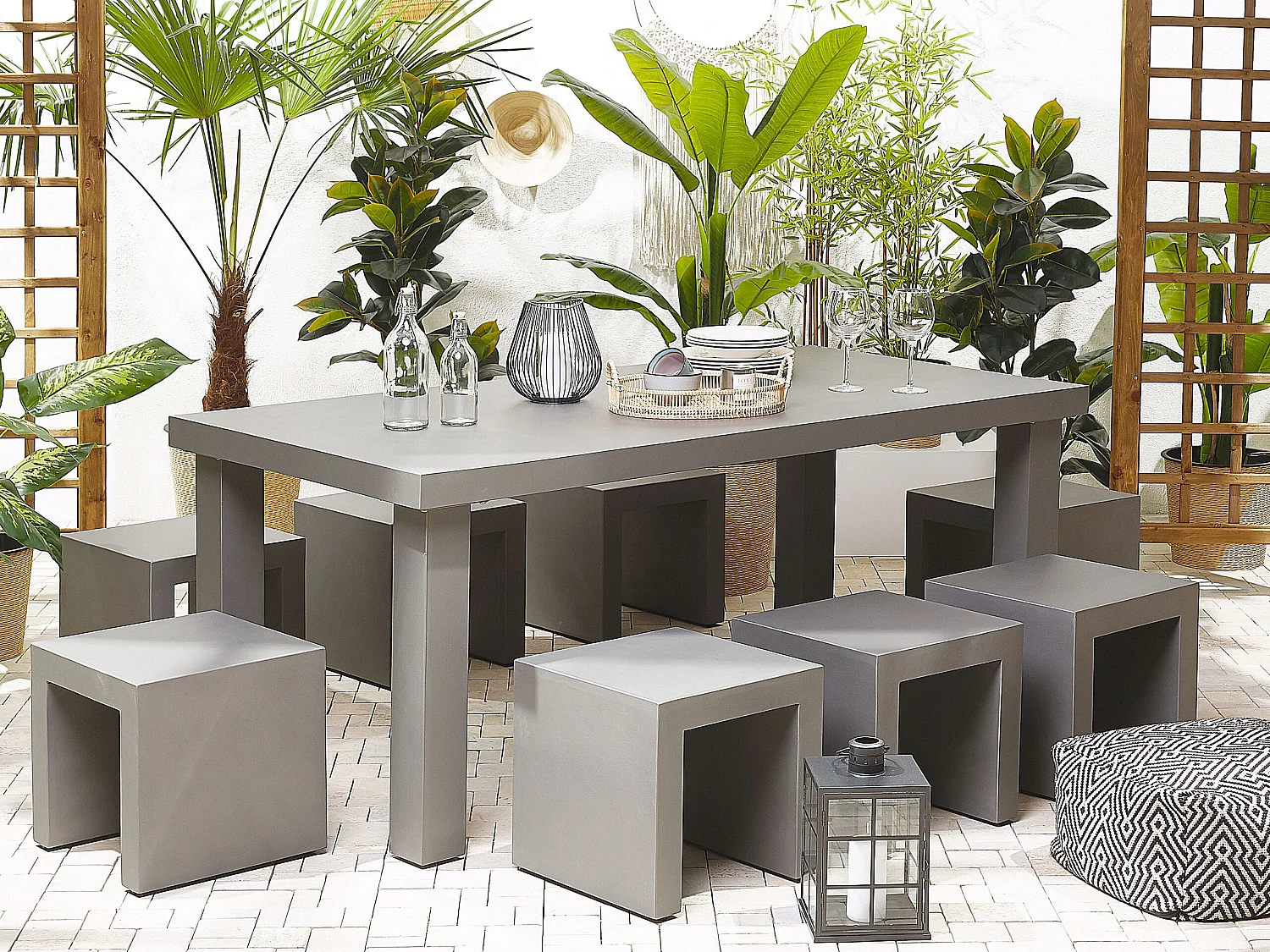 Tuinset met krukken 6-zitter TARANTO Beton Grijs