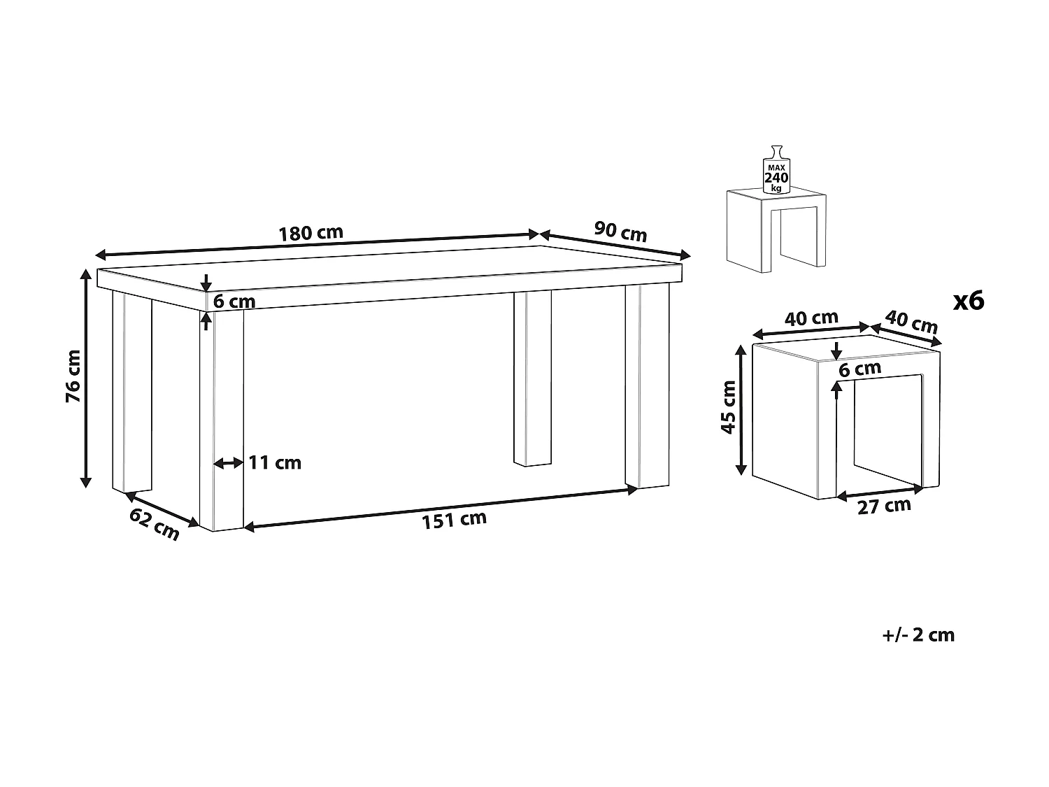 Gartenmöbel Set mit Hockern 6-Sitzer TARANTO Beton Grau