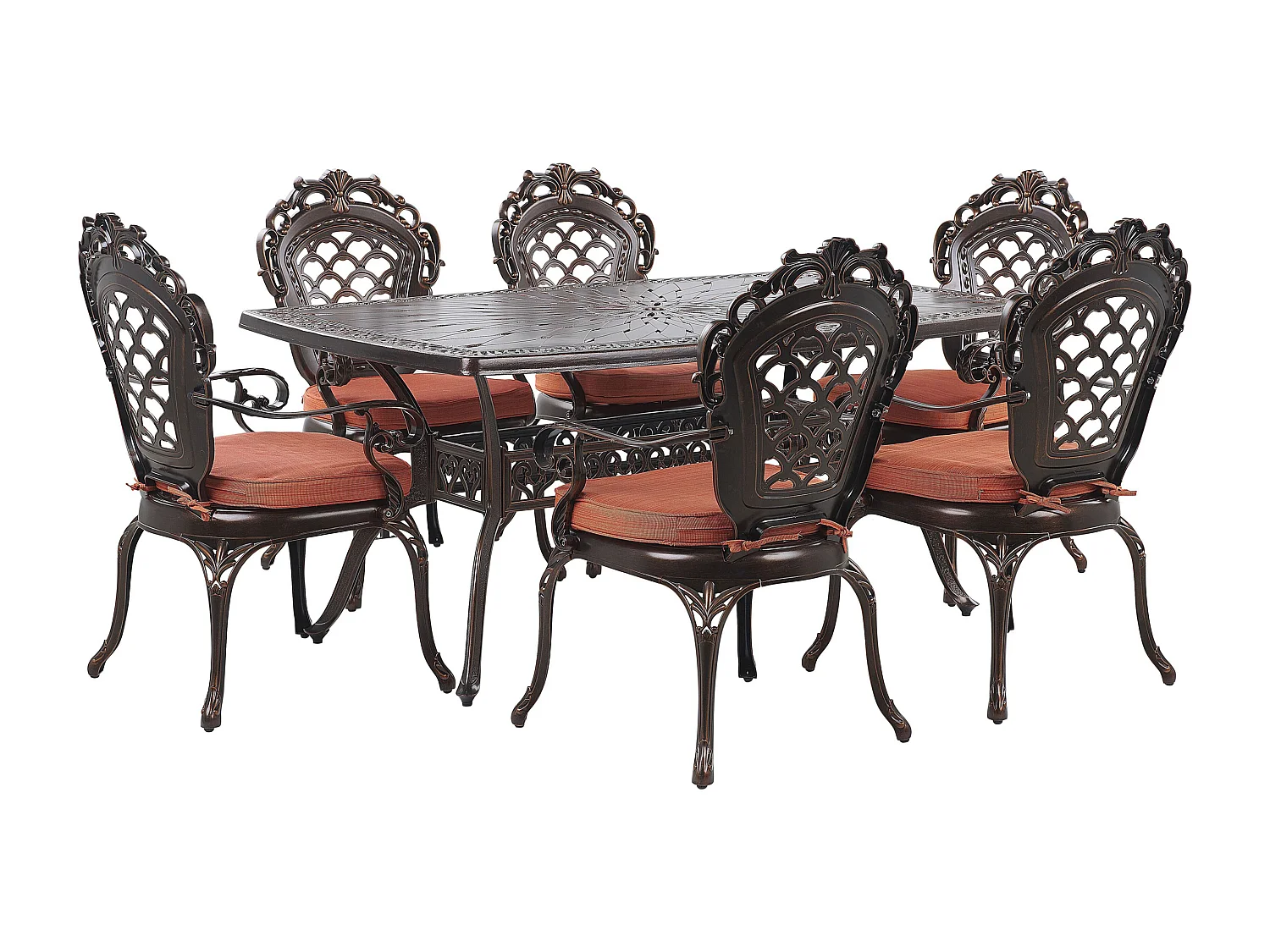 Salle à manger de jardin 6 places LIZZANO avec coussins Métal Marron foncé